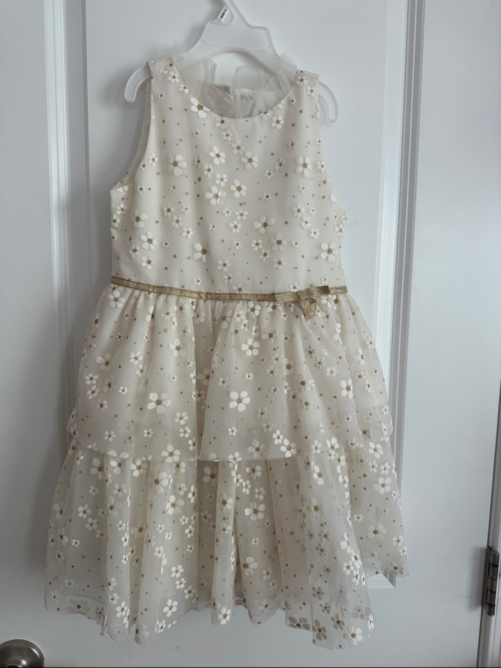 Janie and Jack Ivory Floral Tulle Dress with Gold Waist